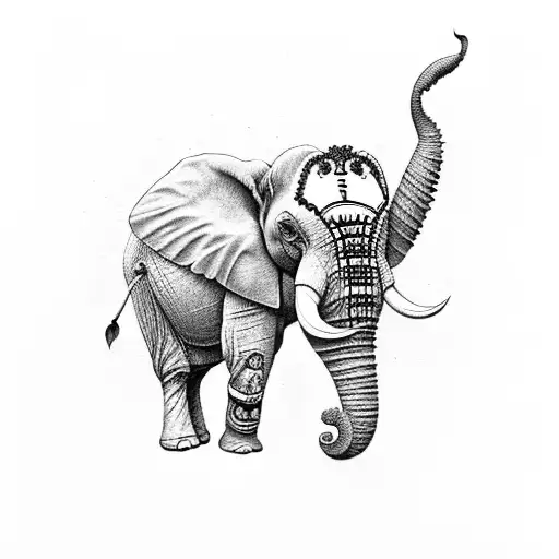 elephant with sunflowers and butterflies tattoo design idea