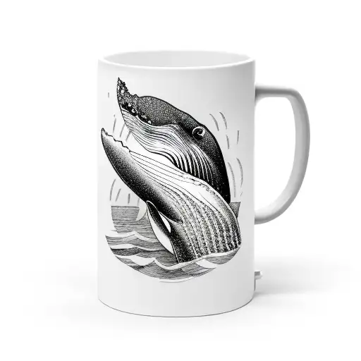 whale floating on top mug of beer tattoo design idea