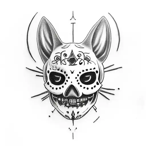 cat skull with majora mask tattoo design idea