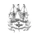 squid attacking pirate ship tattoo design idea