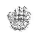 squid attacking pirate ship tattoo design idea