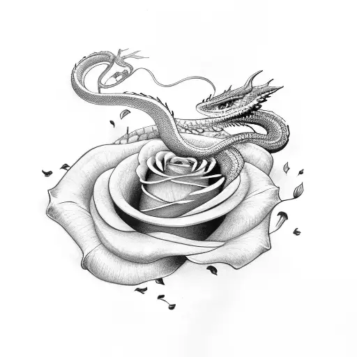 Snake with rose's and dragon tattoo design idea