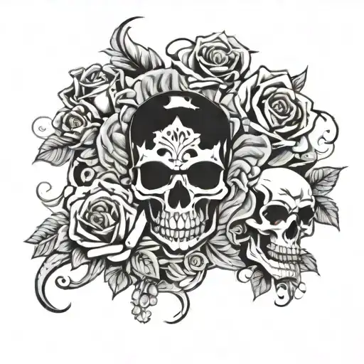gambling skulls roses surrounded tattoo design idea