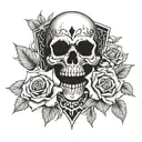 gambling skulls roses surrounded tattoo design idea