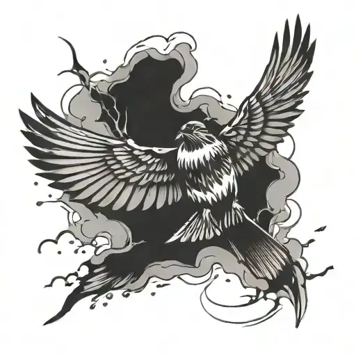 blackbird flying in a thunderstorm tattoo design idea