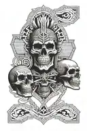 prison bars, Aztec, jokers, smoke, skull tattoo design idea