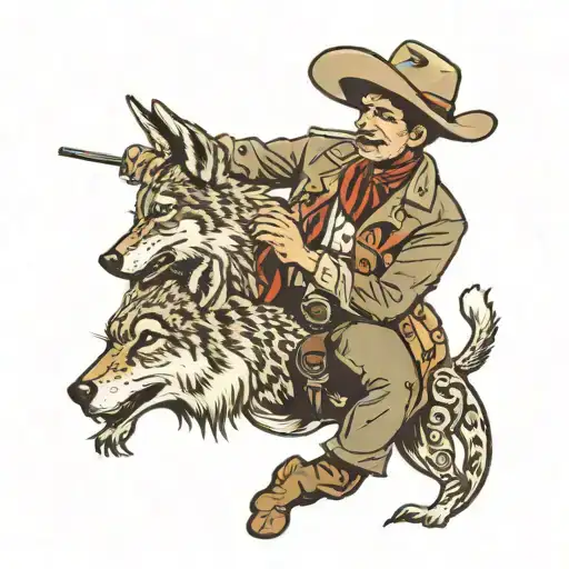 cowboy smoking cigarette with coyote tattoo design idea