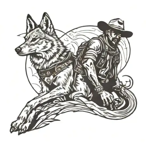 cowboy and coyote tattoo design idea