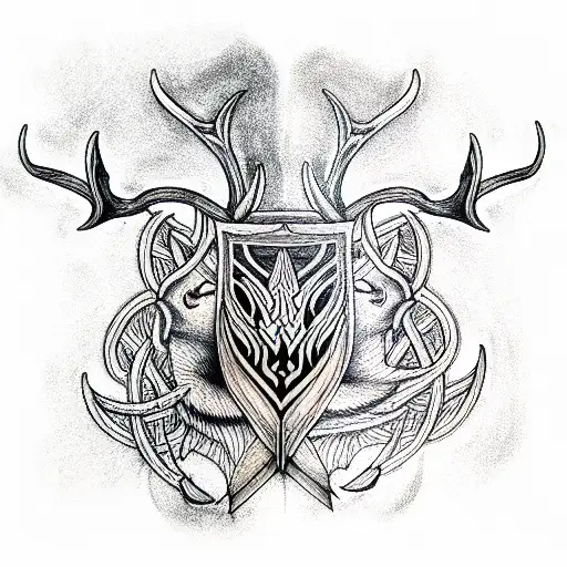 sword of attila and white stag tattoo design idea