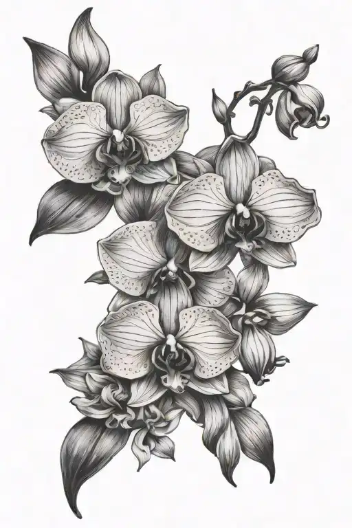 orchid, hyacinth, and other blooming flowers tattoo design idea