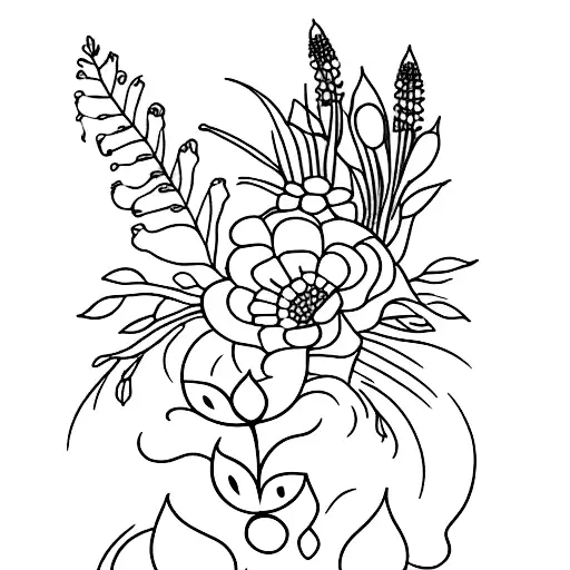 a calf tattoo with julys birth flower and marchs birth flower with fillers tattoo design idea