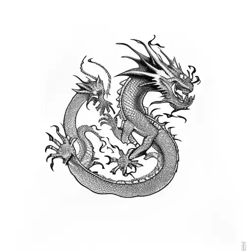 Dragon breathing fire onto d20 die tattoo design idea