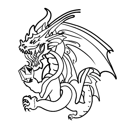 Dragon breathing fire onto d20 die tattoo design idea