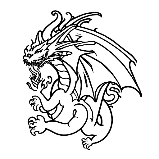 Dragon breathing fire onto d20 die tattoo design idea