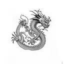 Dragon breathing fire onto d20 die tattoo design idea