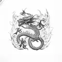 Dragon breathing fire onto d20 die tattoo design idea