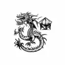 European style dragon breathing fire onto a d20 die tattoo design idea