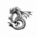 European style dragon breathing fire onto a d20 die tattoo design idea