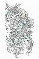 profile view of hippie woman with flowers in long wavy hair  tattoo design idea