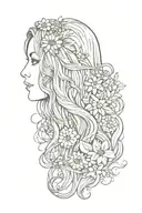 profile view of hippie woman with flowers in long wavy hair  tattoo design idea