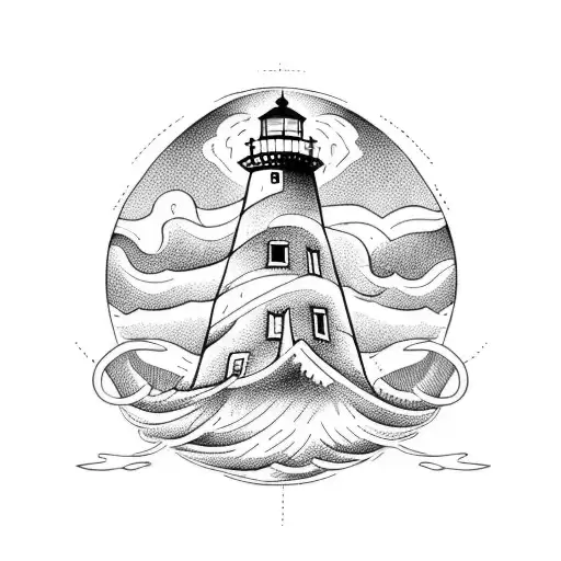 Lighthouse with Anchor and Waves tattoo design idea