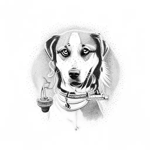 trap house with person and dogs with drugs  tattoo design idea