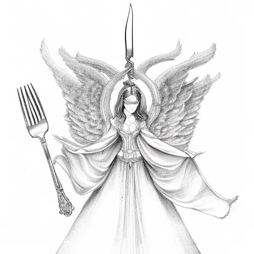 Angels with fork tattoo design idea