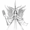 Angels with fork tattoo design idea