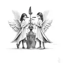 Angels with fork tattoo design idea