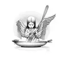 Angels with fork tattoo design idea