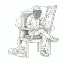 A man is shocked by electricity in a wooden electric chair with a bag over his head tattoo design idea