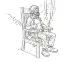 A man is shocked by electricity in a wooden electric chair with a bag over his head tattoo design idea