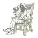 A man is shocked by electricity in a wooden electric chair with a bag over his head tattoo design idea