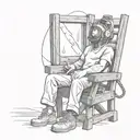 A man is shocked by electricity in a wooden electric chair with a bag over his head tattoo design idea