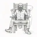 A man is shocked by electricity in a wooden electric chair with a bag over his head tattoo design idea