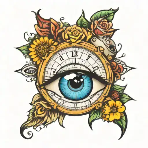 Eye Clock Tattoo with the names tattoo design idea