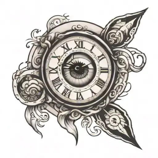 man eye clock with names intertwined tattoo design idea