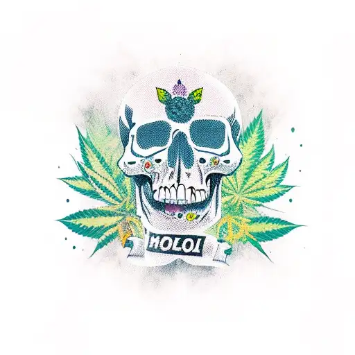 calavera con marihuana tattoo design idea