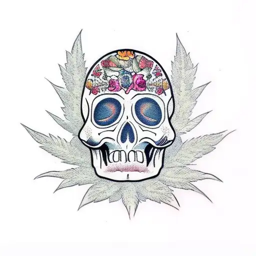 calavera con marihuana tattoo design idea