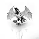 a raven or a crow with skull instead of it's head and with broken chain links on it's legs tattoo design idea