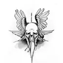 a raven or a crow with skull instead of it's head and with broken chain links on it's legs tattoo design idea