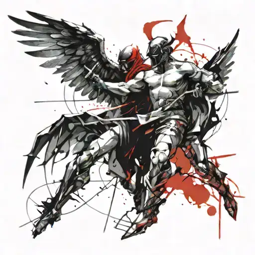 The holy War between angels and demons fighting tattoo design idea