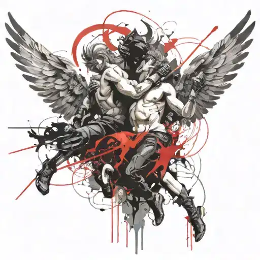 The holy War between angels and demons fighting tattoo design idea