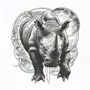 rhinocerous with moon back ground reflecting into a pool of water tattoo design idea