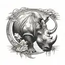 rhinocerous with moon back ground reflecting into a pool of water tattoo design idea