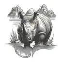 rhinocerous with moon back ground reflecting into a pool of water tattoo design idea