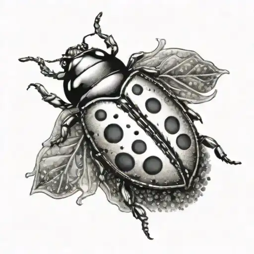 Create a tattoo design of a ladybug crawling on a Portuguese tile tattoo design idea