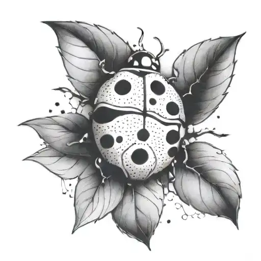Create a tattoo design of a ladybug with 13 dots in total, crawling on a Portuguese tile tattoo design idea