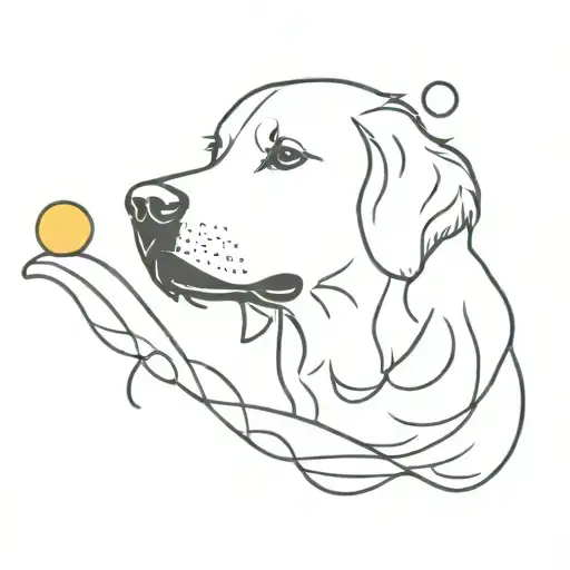 golden retriever head, the ocean, tennis ball, waves  tattoo design idea