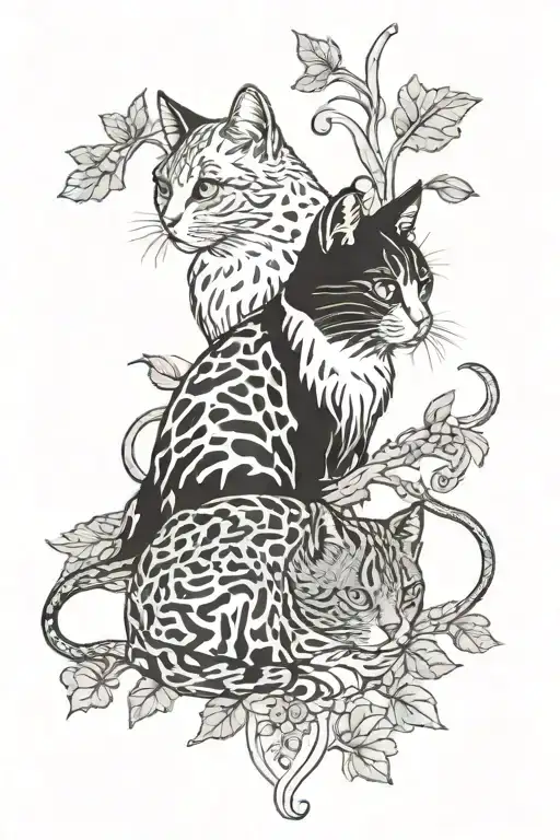 2 cats and a quail tattoo design idea
